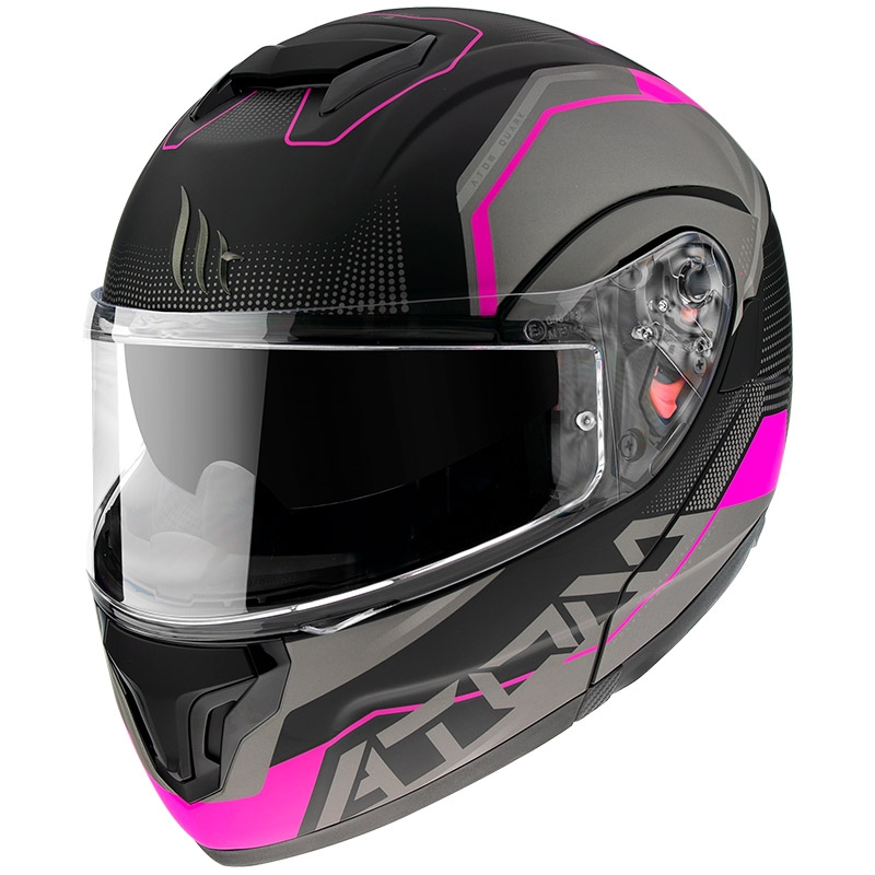 MT Atom SV Quark zwart-grijs-roze opklapbare motorhelm uitverkoop