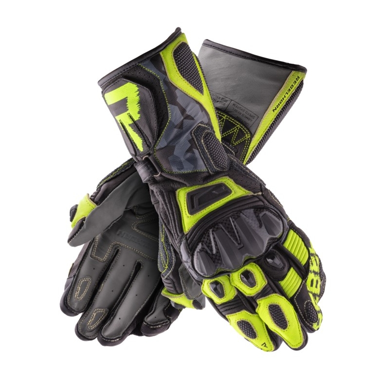 Motorhandschoenen Rebelhorn Rebel zwart-camo-fluogeel uitverkoop