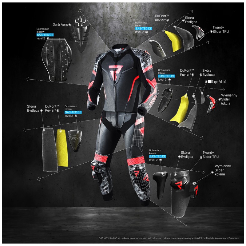 Rebelhorn Rebel zwart-wit-rood motoroverall uitverkoop