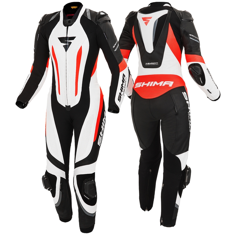 Eendelig damespak Shima Miura RS wit-zwart-fluorood