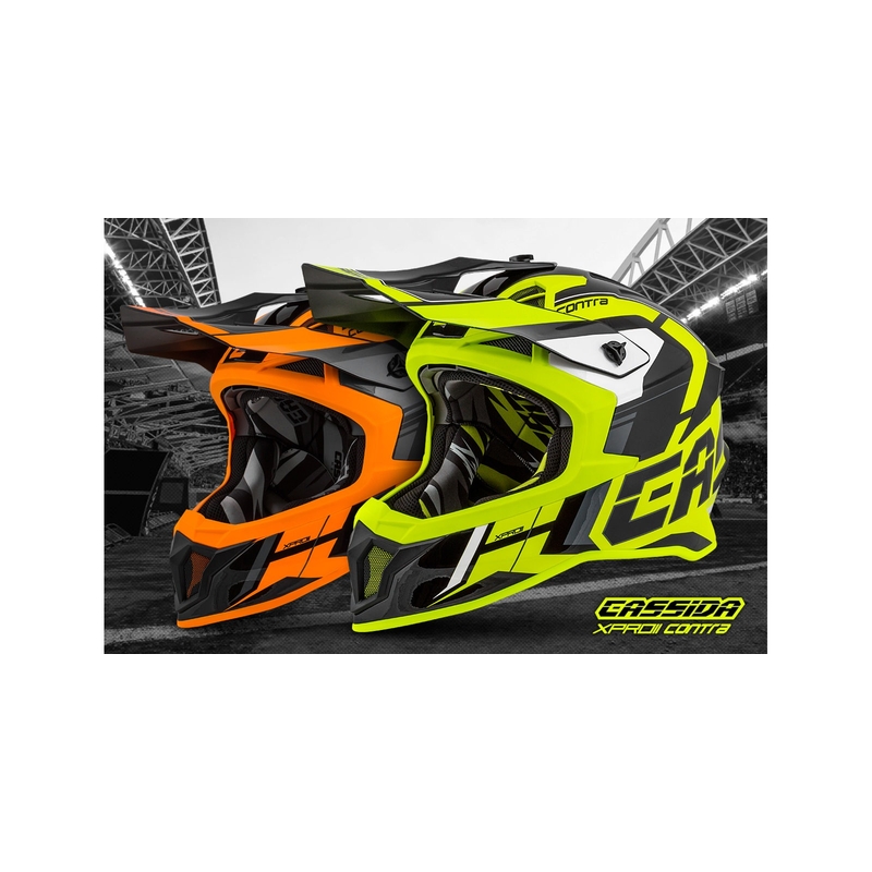 Cassida Cross Pro II Contra fluo geel-grijs-zwarte motorcrosshelm