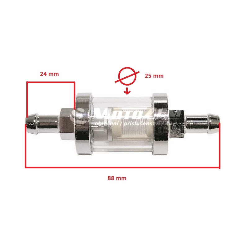Brandstoffilter chroom 8 mm