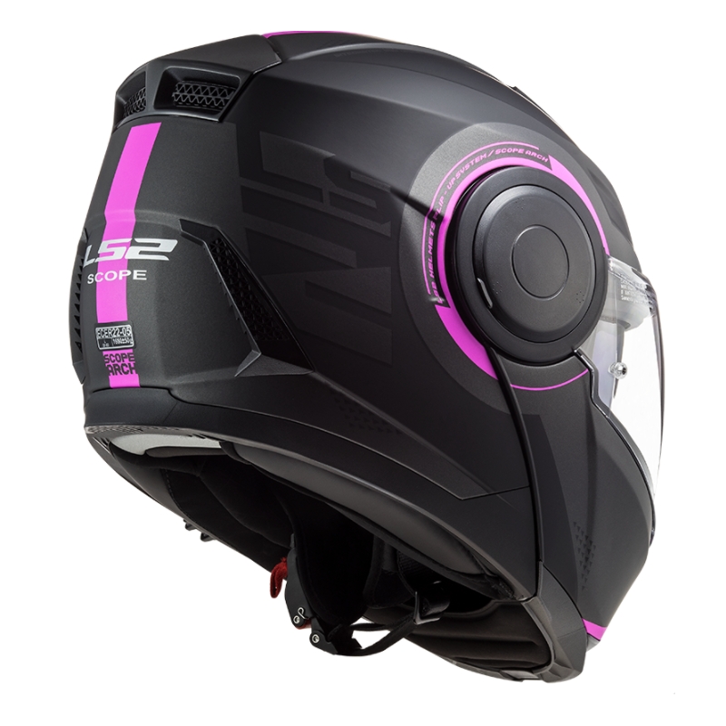 Opklapbare motorhelm LS2 FF902 Scope Arch zwart en roze mat