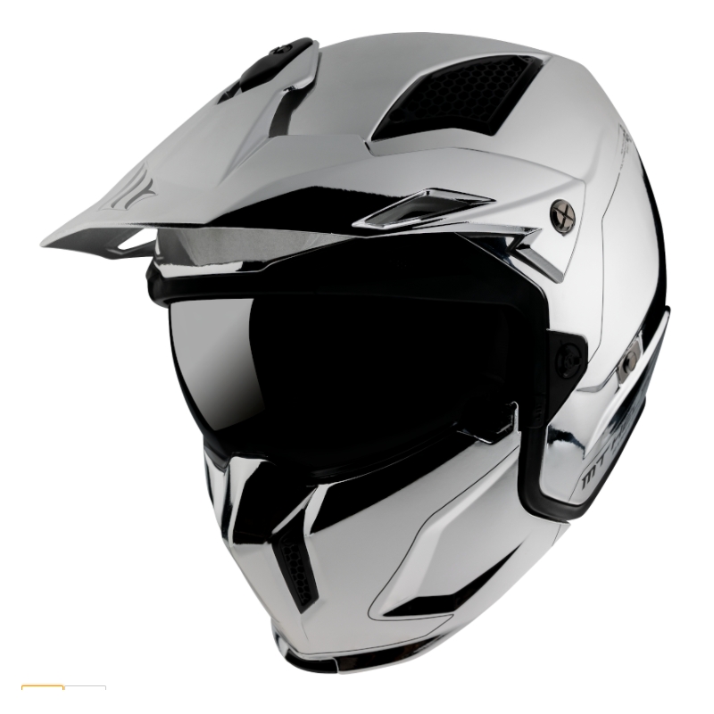 MT Streetfighter SV Verchroomde open helm met masker zilver uitverkoop