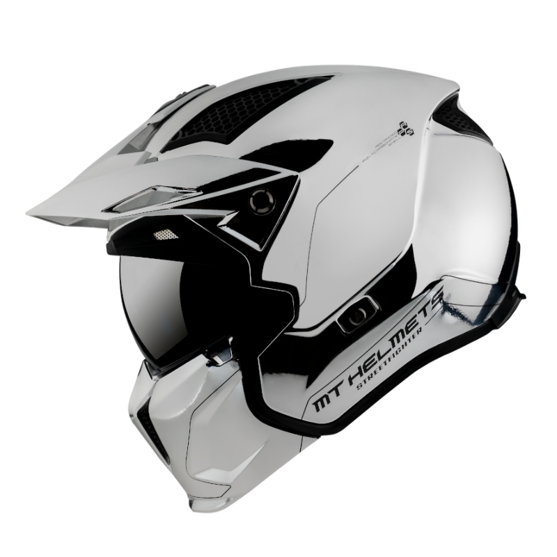 MT Streetfighter SV Verchroomde open helm met masker zilver uitverkoop