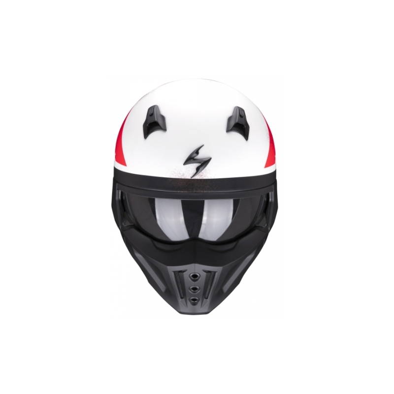 Otevřená přilba s maskou Scorpion COVERT-X T-TRUST bílo-červeno-černá