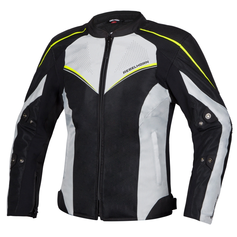 Dames-Rebelhorn Hiflow IV Zwart-Zilver-Fluo Geel Motorjack uitverkoop