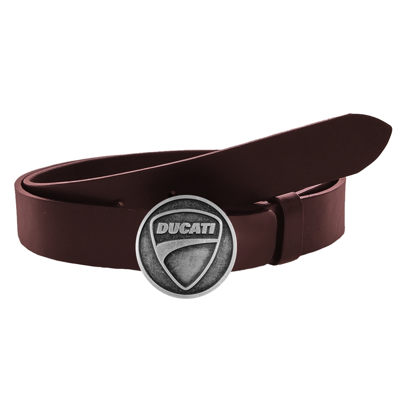 Leren moto riem met Ducati gesp bruin