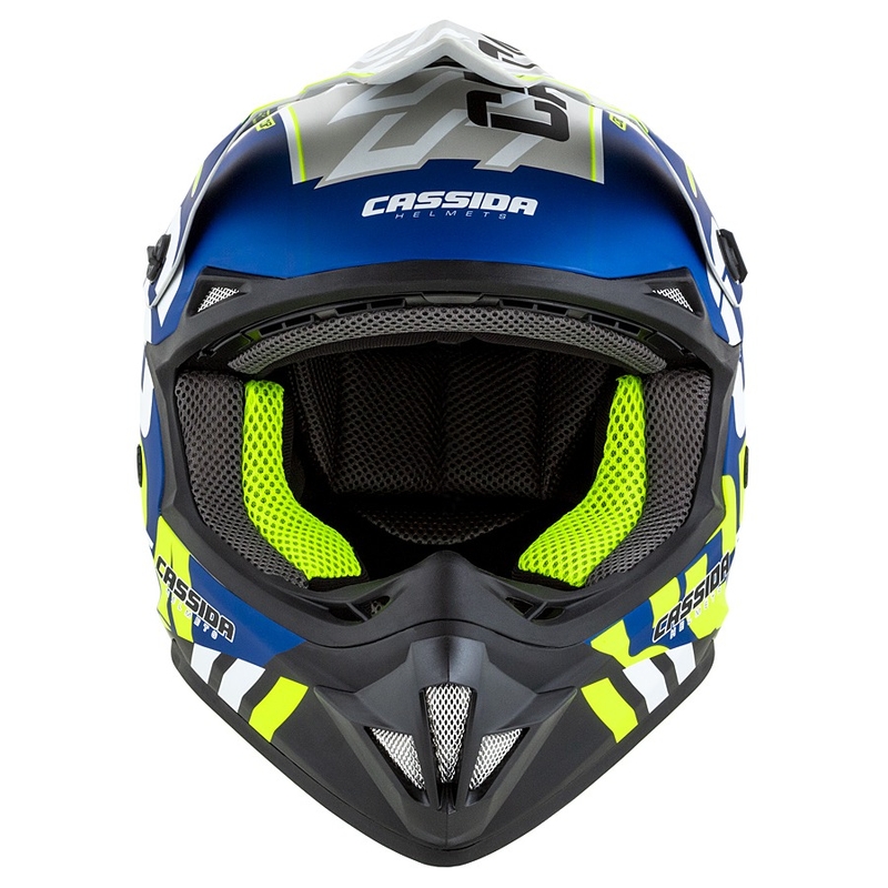Motorcrosshelm Cassida Cross Cup Sonic fluo geel-blauw mat