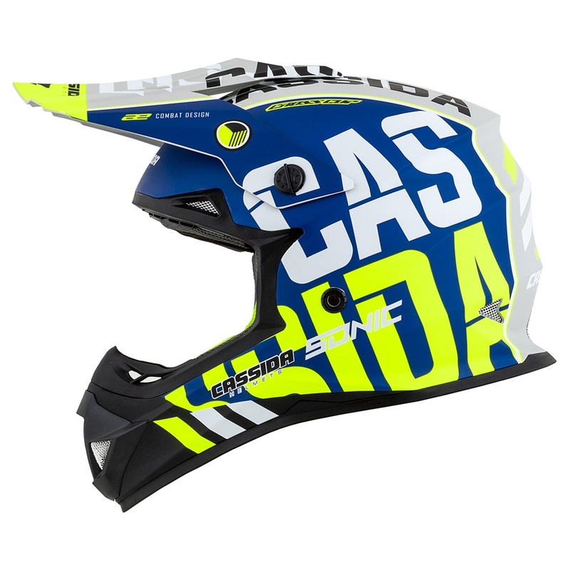 Motorcrosshelm Cassida Cross Cup Sonic fluo geel-blauw mat