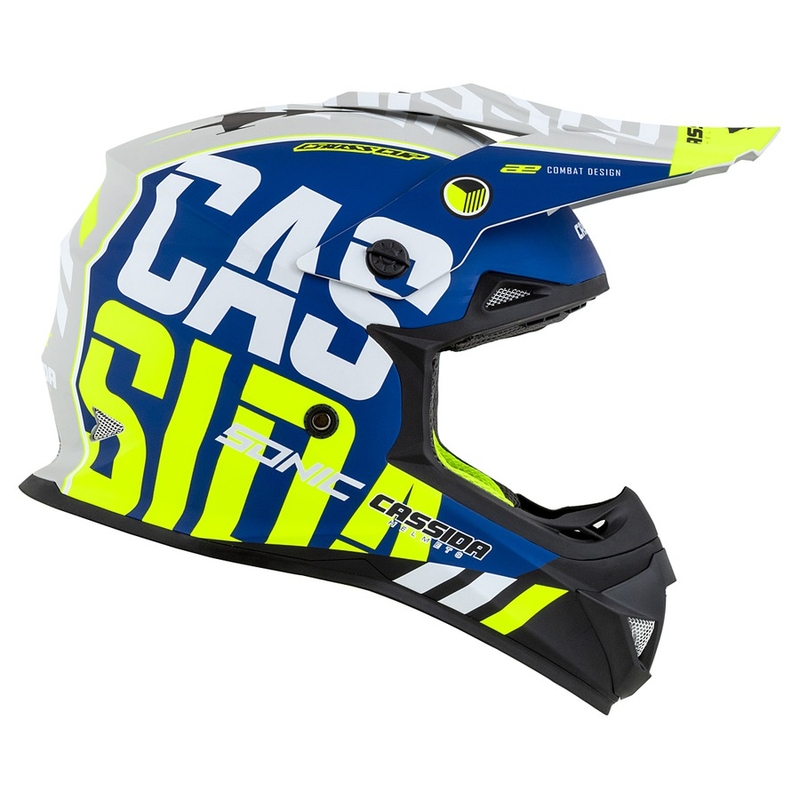 Motorcrosshelm Cassida Cross Cup Sonic fluo geel-blauw mat