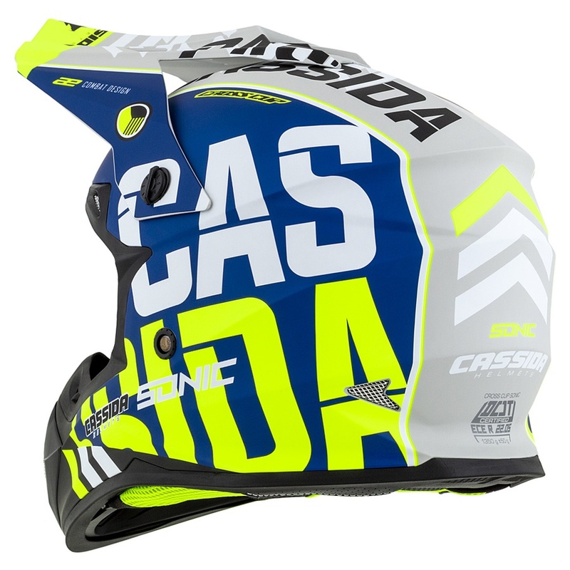 Motorcrosshelm Cassida Cross Cup Sonic fluo geel-blauw mat