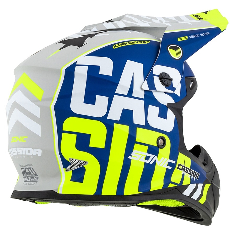 Motorcrosshelm Cassida Cross Cup Sonic fluo geel-blauw mat