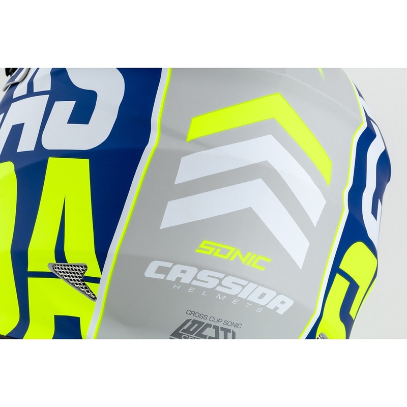 Motorcrosshelm Cassida Cross Cup Sonic fluo geel-blauw mat