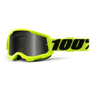 Motorcrossbril 100% STRATA 2 fluo geel (gerookt plexi) uitverkoop