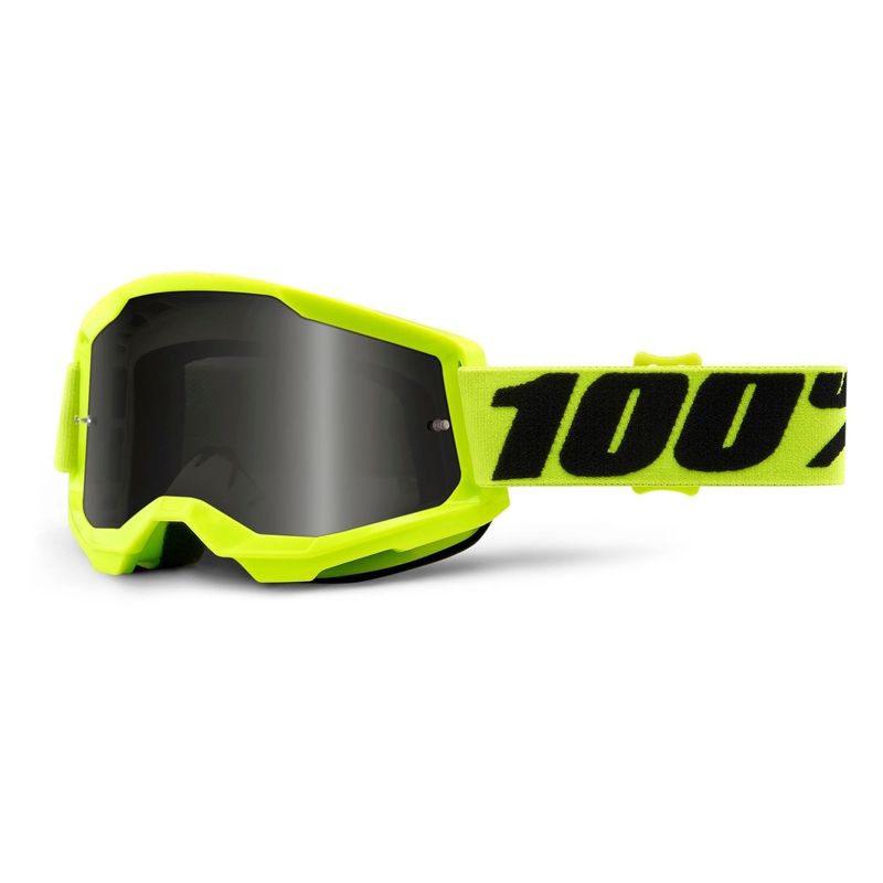 Motorcrossbril 100% STRATA 2 fluo geel (gerookt plexi)