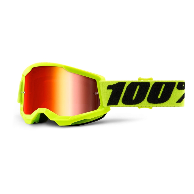 Kinder motorcrossbril 100% STRATA 2 fluo geel (rood gespiegeld plexi)
