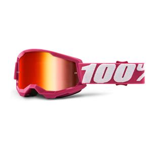 Kinder motorcrossbril 100% STRATA 2 roze (rood gespiegeld plexi)