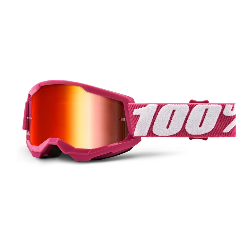 Kinder motorcrossbril 100% STRATA 2 roze (rood gespiegeld plexi)