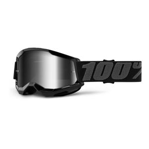 Kinder motorcrossbril 100% STRATA 2 zwart (zilver gespiegeld plexi)
