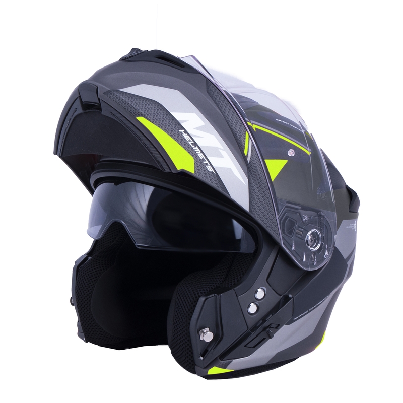 Vyklápěcí přilba na motorku MT Storm ST-ONE černo-šedo-fluo žlutá výprodej