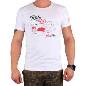 T-shirt s motivem MotoZem Rijd je leven wit uitverkoop