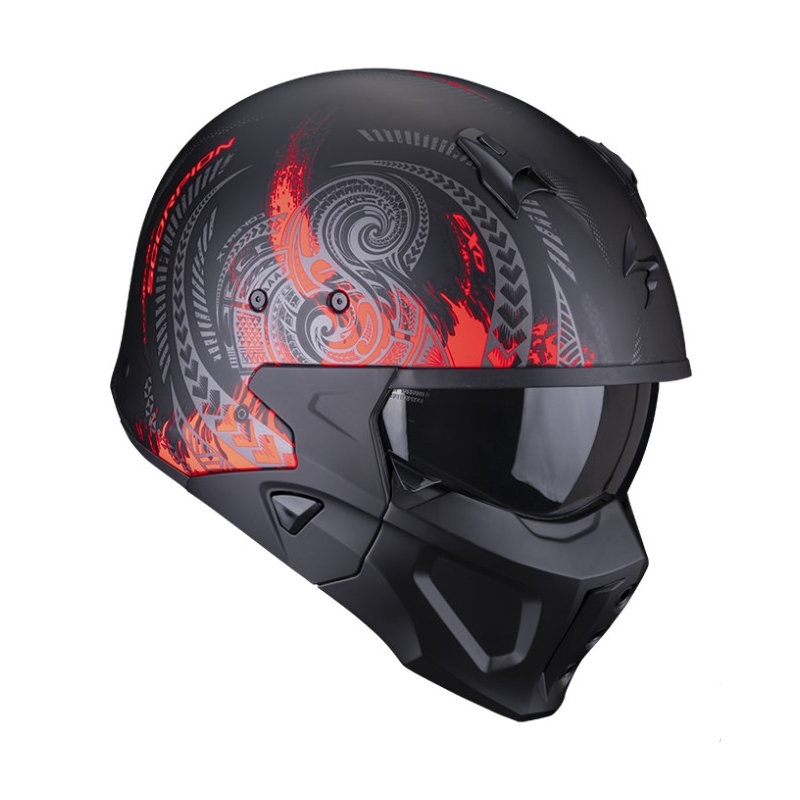 Open helm met masker SCORPION COVERT-X TATTOO mat zwart-rood