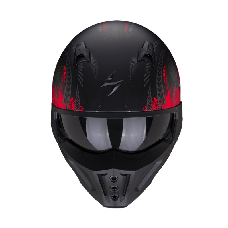 Open helm met masker SCORPION COVERT-X TATTOO mat zwart-rood