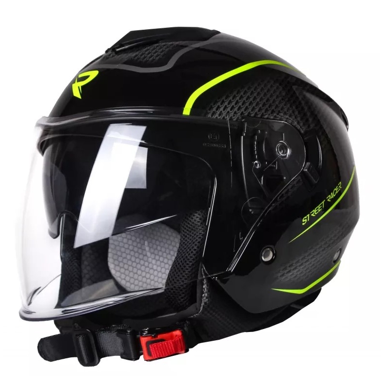 Open Motorhelm Street Racer Pilot Zwart en Geel