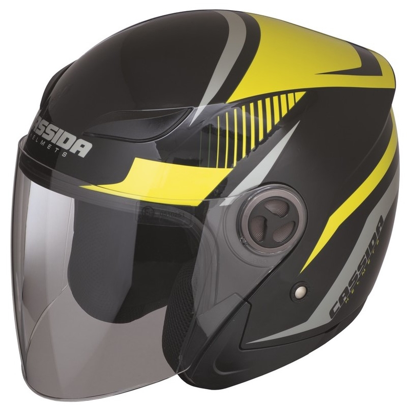 Cassida Reflex open motorhelm zwart-zilver-fluogeel