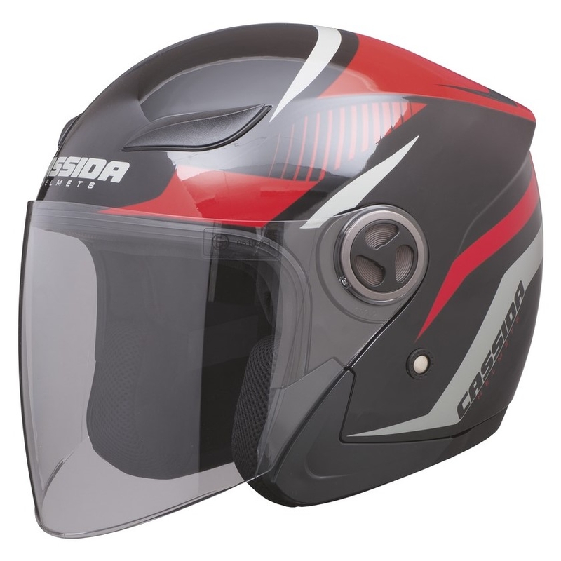Cassida Reflex open motorhelm zwart-rood-grijs