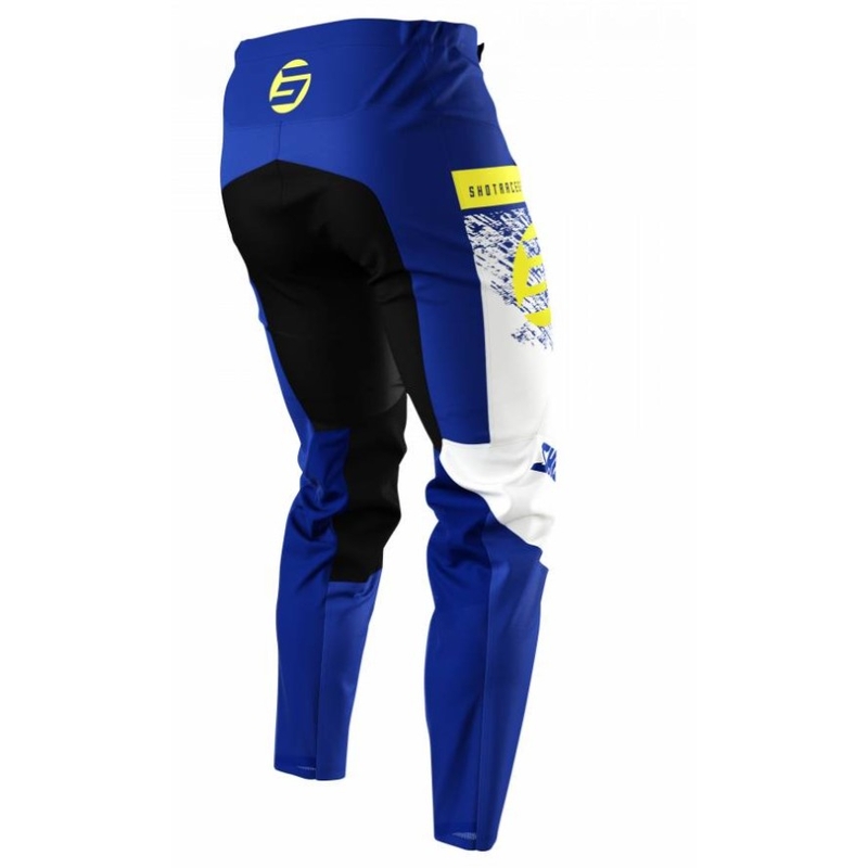 Kinder motorcrossbroek Shot Devo Roll fluo geel-blauw uitverkoop