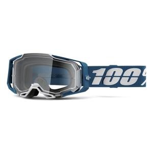 Motorcrossbril 100% ARMEGA Albar blauw en wit (helder plexi)
