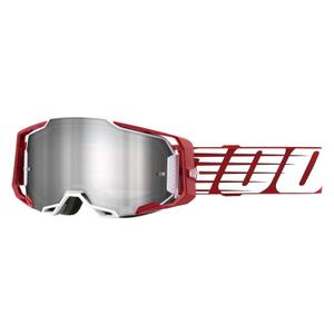 Motorcrossbril 100% ARMEGA Oversized Diep wit-rood (zilver plexi)