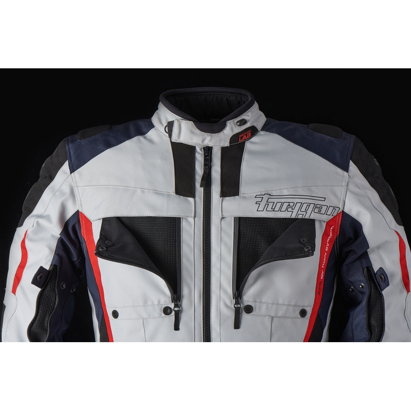 Furygan Brevent 3 in 1 grijs-zwart-rood-blauw motorjack uitverkoop