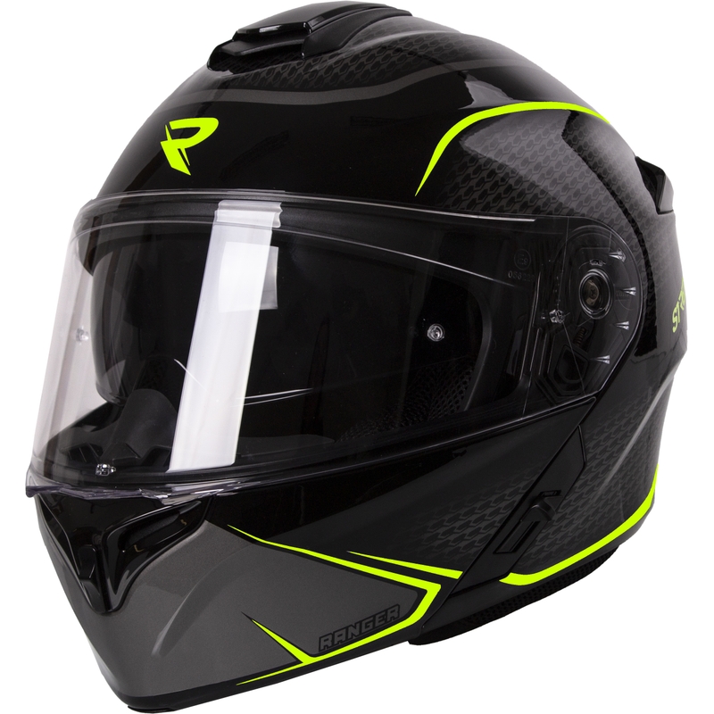 Street Racer Ranger zwart-fluo gele tip-up motorhelm