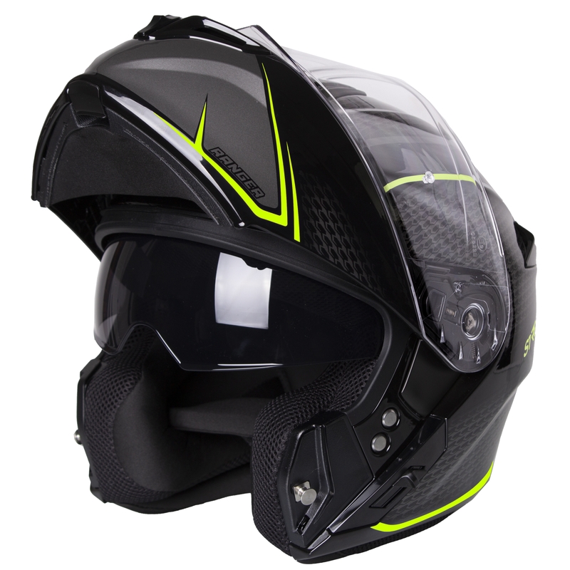 Street Racer Ranger zwart-fluo gele tip-up motorhelm