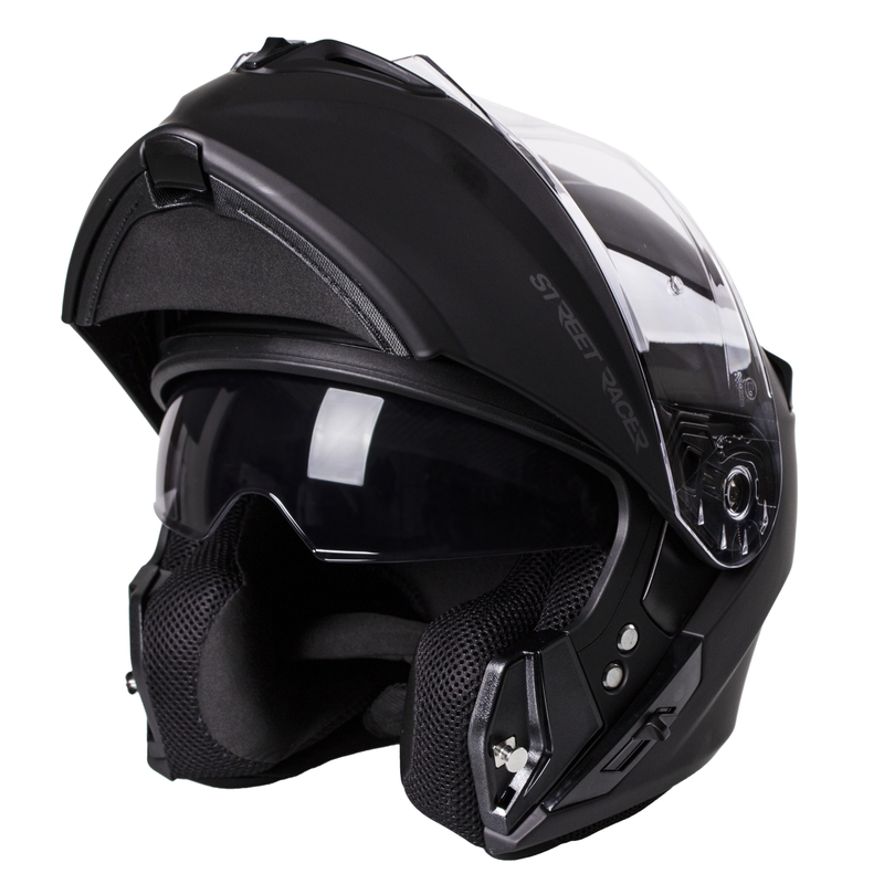 Street Racer Ranger zwart matte opklapbare motorhelm