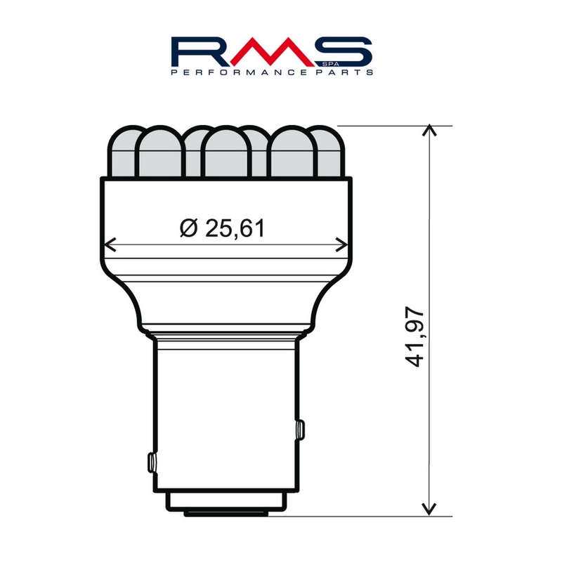 Žárovka RMS 12V 12 Led, BAY15D červená