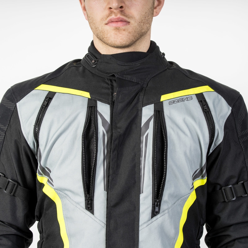 Motorjas Ozone Tour III zwart-grijs-fluogeel