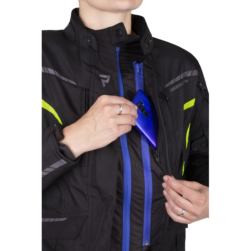Dames moto jas Rebelhorn Hiker III zwart-fluo geel uitverkoop