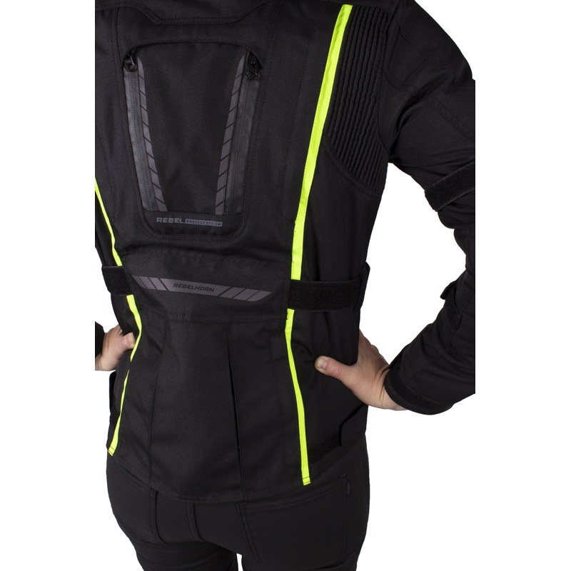 Dames moto jas Rebelhorn Hiker III zwart-fluo geel uitverkoop