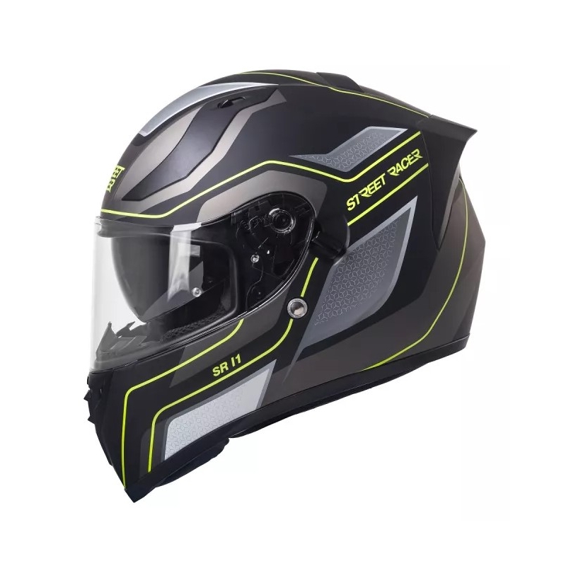 Integrální přilba na motorku Street Racer SR I1 černo-šedo fluo žlutá