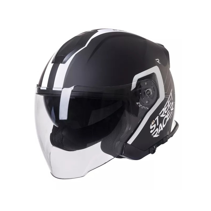 Open motorhelm Street Racer SR 01 zwart/wit