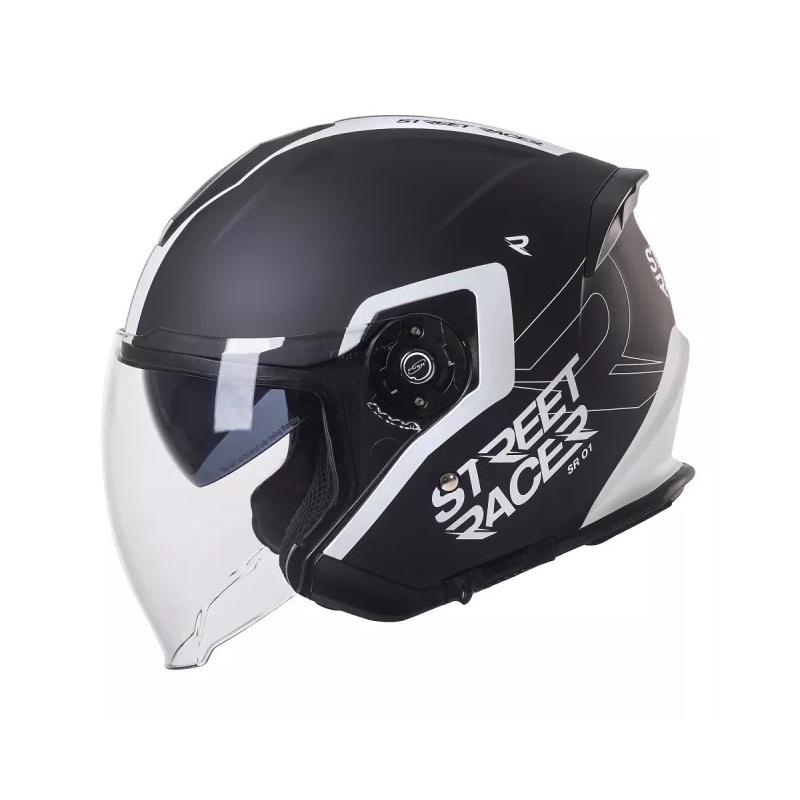 Open motorhelm Street Racer SR 01 zwart/wit