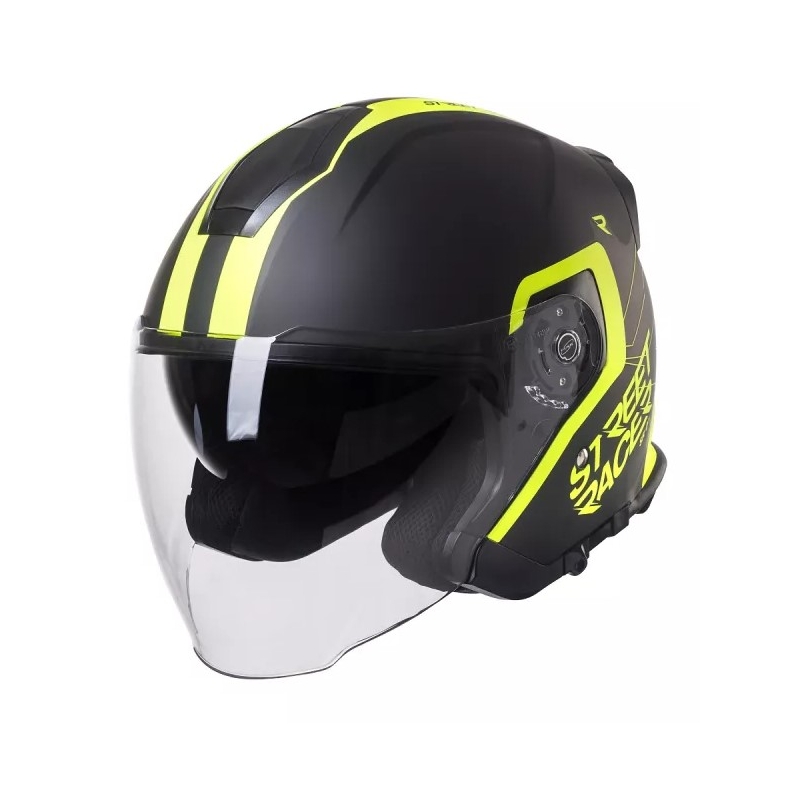 Open motorhelm Street Racer SR 01 zwart-fluo geel