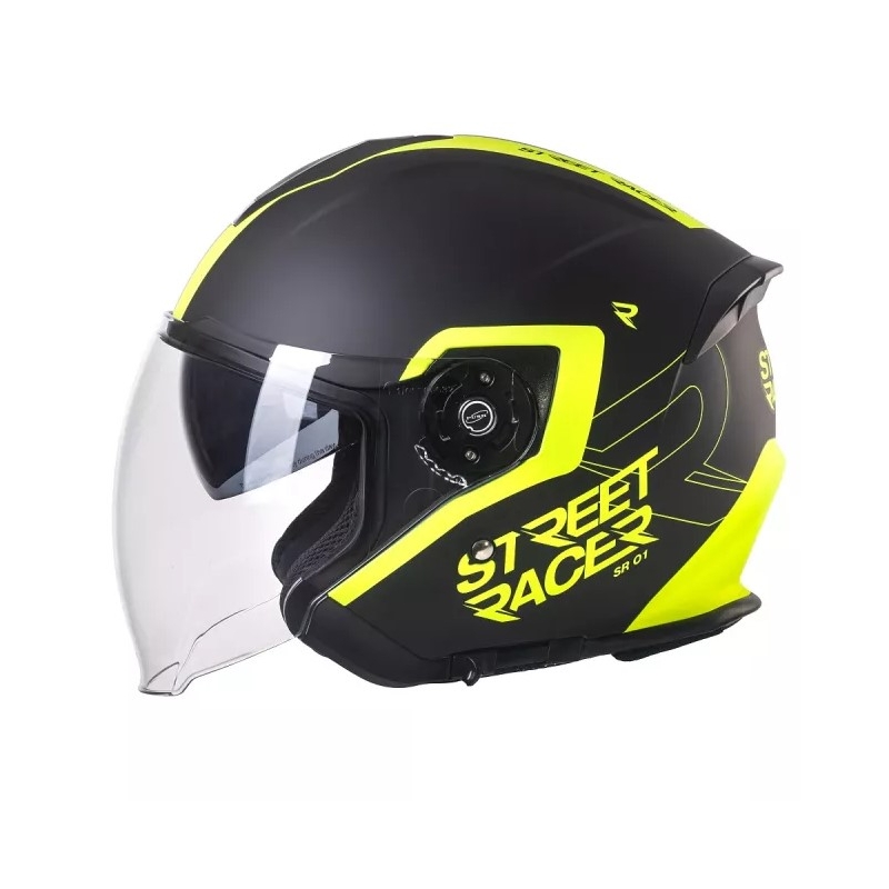 Open motorhelm Street Racer SR 01 zwart-fluo geel