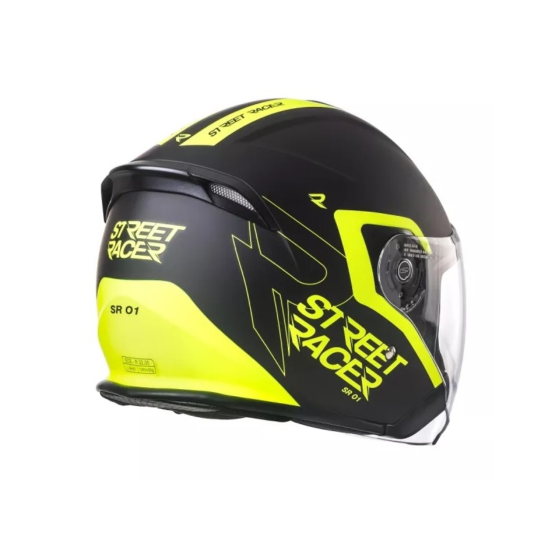 Open motorhelm Street Racer SR 01 zwart-fluo geel