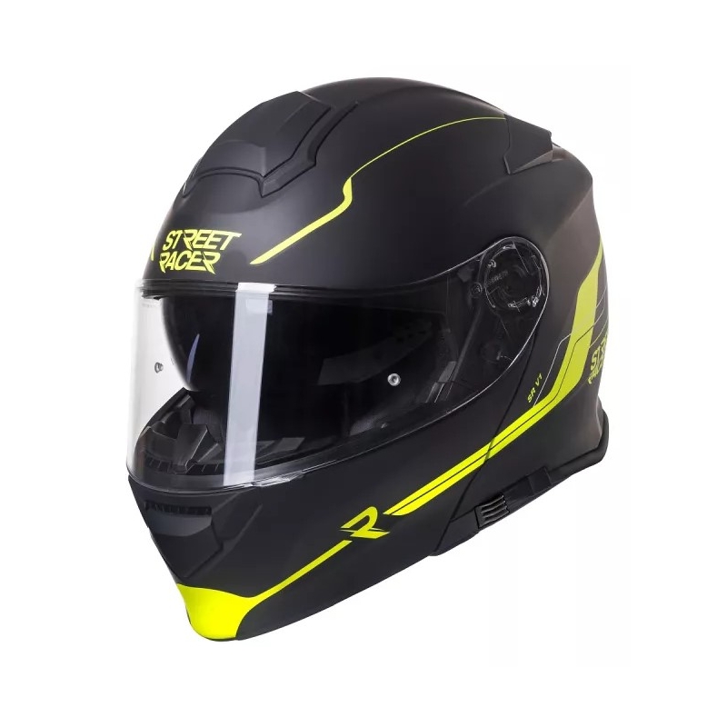 Street Racer SR V1 zwart-fluo geel tip-up motorhelm uitverkoop