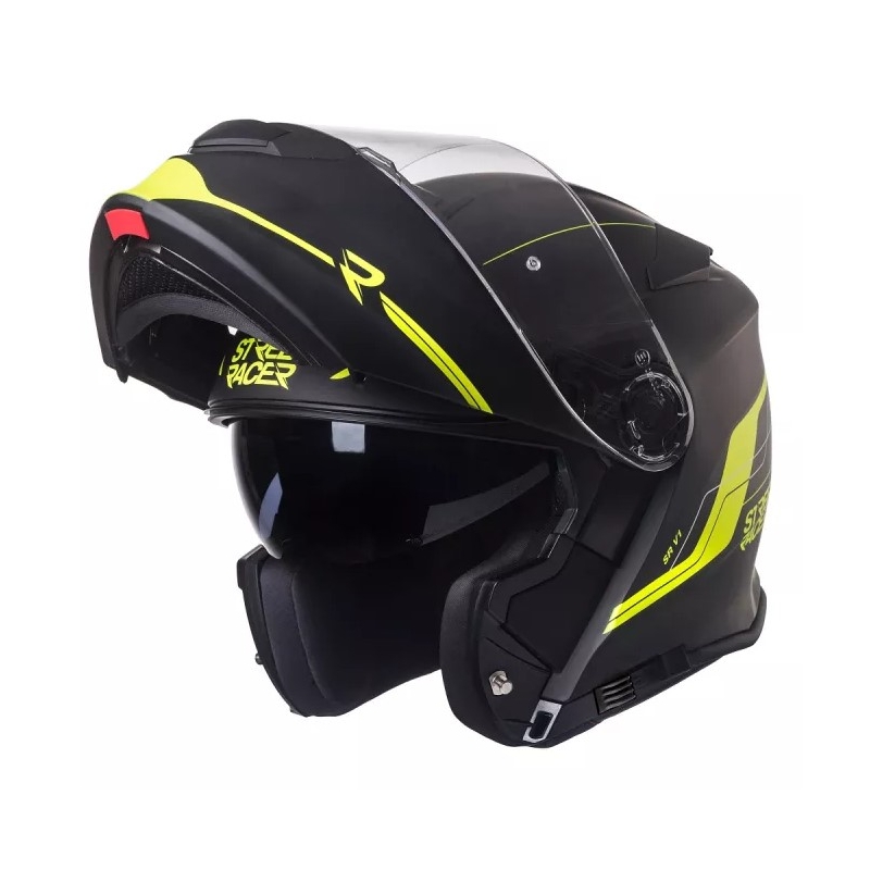 Street Racer SR V1 zwart-fluo geel tip-up motorhelm uitverkoop